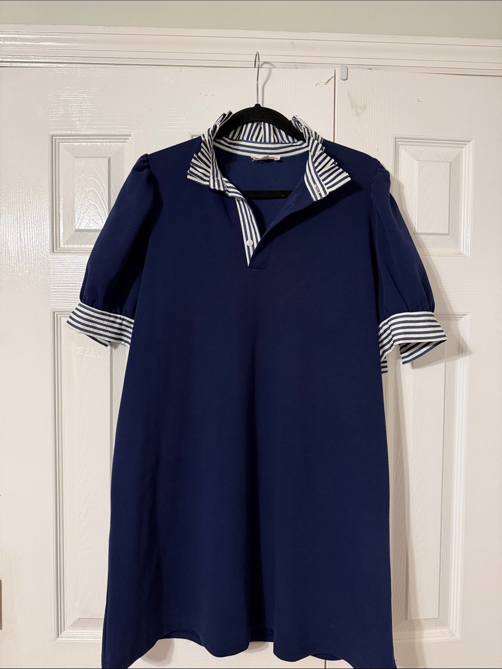entro Navy A-Line Dress with Striped Collar and Cuffs